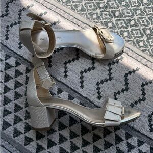 Bandolino Beige Chunky Heel Sandals with Ankle Strap